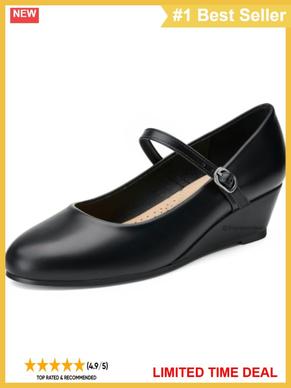 Womens Wedge Heels Mary Jane Round Toe Dressy Pumps Faux Leather